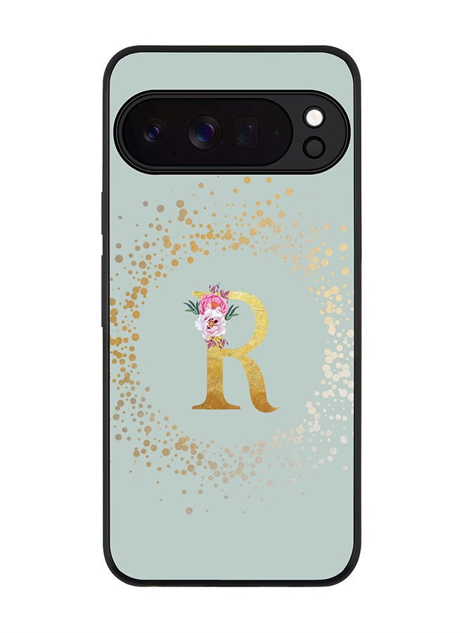 For Google Pixel 10 Pro Case,Slim fit Camera Protection, Shockproof Thin Phone cover  - Custom Monogram Floral - R  (Light Grey )